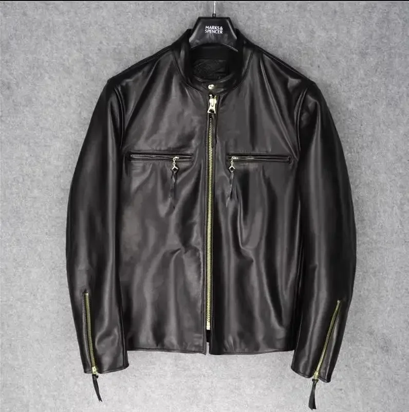 LNY Shop Best.Super sales.Classic motor Rider J100 style leather coat.Men 100% Real horsehide jacket.Cool Slim outwear