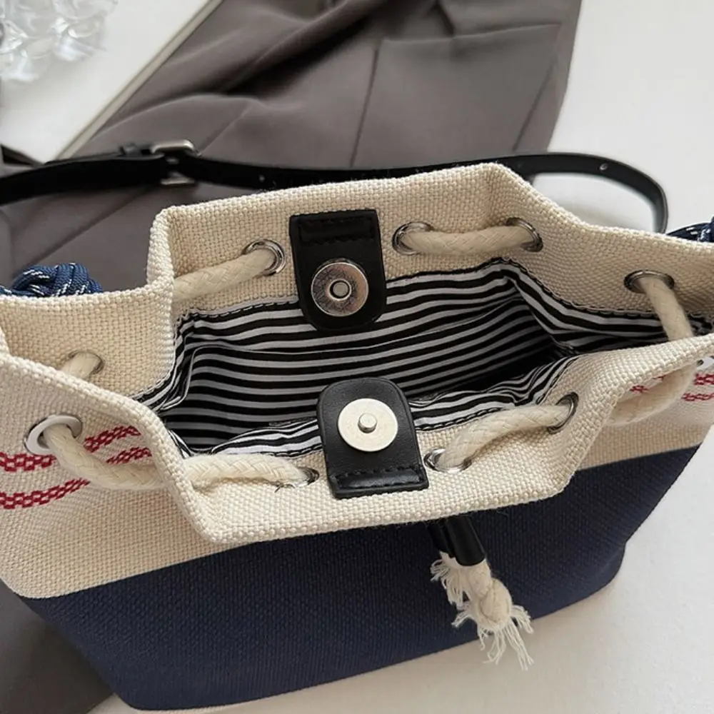 

Korean Style Retro Canvas Bucket Bags Purse Crossbody Bag Patchwork String Crossbody Bag Wallet Bags Large Capacity
