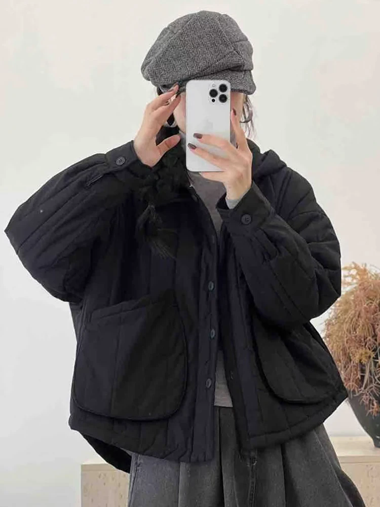 Amax LuluE Designerskie Zimowe Okrycia Wierzchnie Damskie Kurtki z Kapturem Ocieplane Wyściełane Kurtki Damskie Codzienne Luźne Grube Płaszcze Klasyczne Parki Vintage