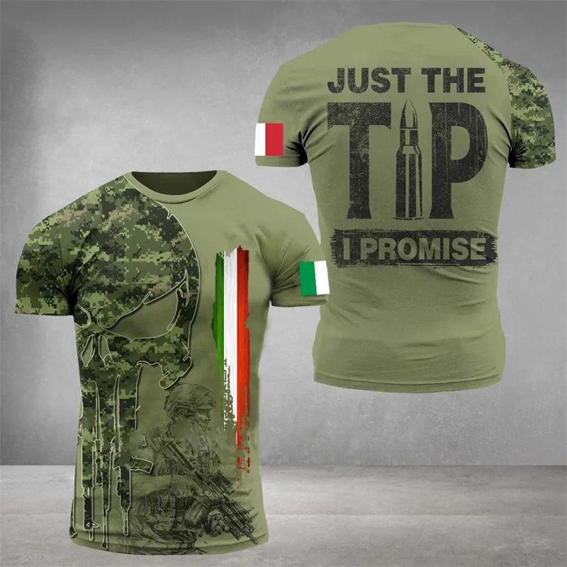 Camo Italy Flag T-shirt For Men Italian 3d Printed T Shirt Classic Short Sleeve Tee Shirt Oversized Sports Camouflage Tops