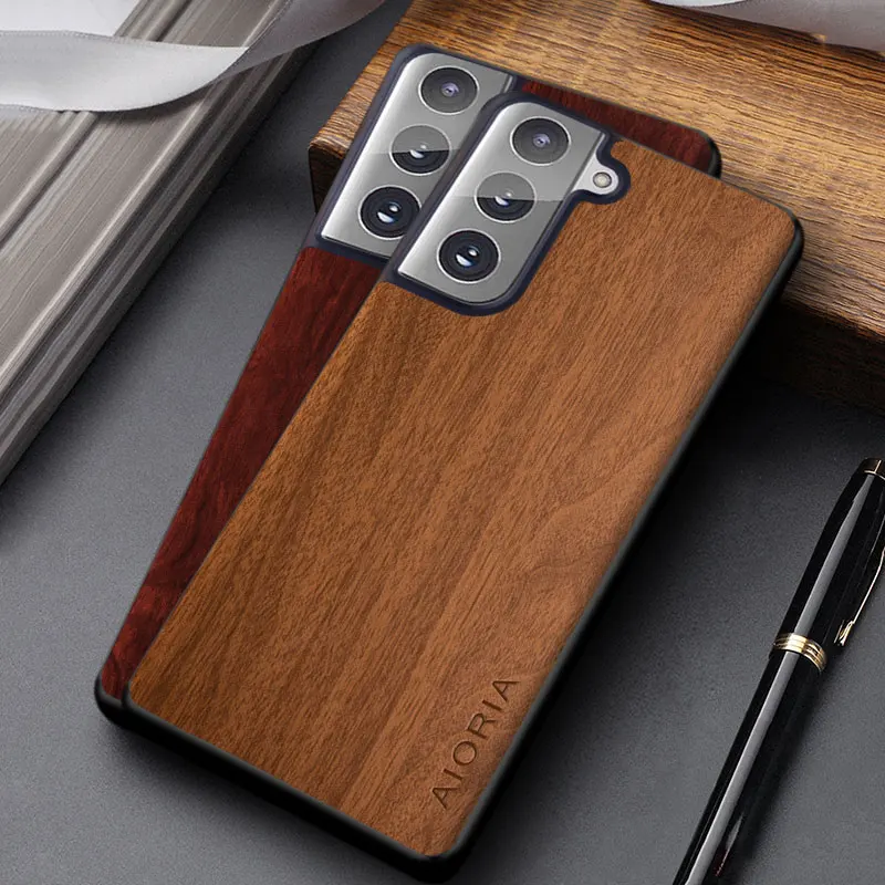 Case for Samsung Galaxy S21 FE Ultra Plus coque fashion simple unique design lightweight wooden pattern pu leather cover funda