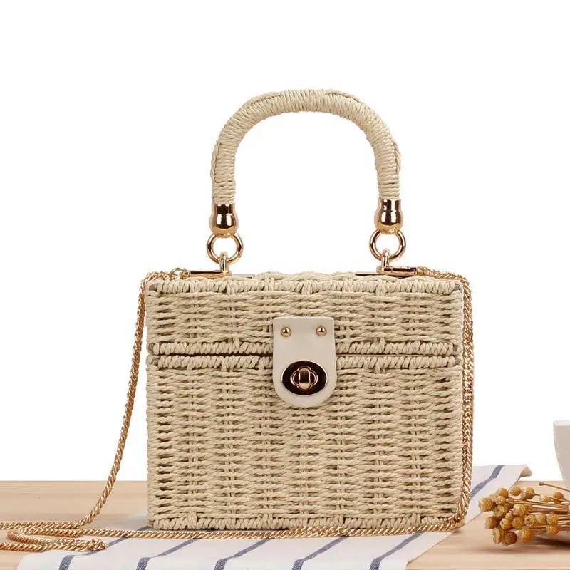 

New Xiaoxiangfeng Crossbody Carrying Dual-use Casual Woven Bag, Japanese and Korean Small Square Box Grass Woven Beach Bag