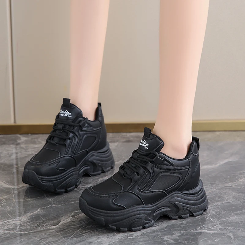 Chunky Platform Vulcanize Shoes Women Autumn 2024 Thick Bottom Lace-Up Sneakers Woman Breathable Non-Slip Casual Shoes Female