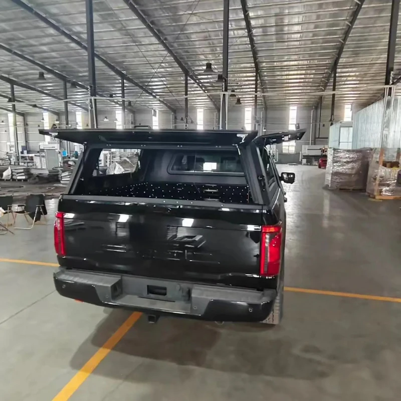 High Quality Matte Black Aluminum Truck Camper Shell Hard Bed Topper Side Lift Window Lockable MOLLE Panel