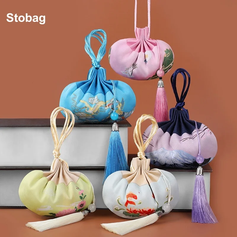 

StoBag 20pcs Chinese Silk Sachet Bag Drawstring Hanging Gift Jewelry Package Storage Pocket Reusable Pouch Decoration Party