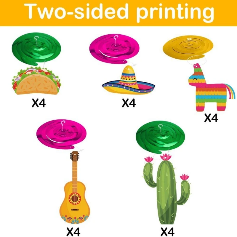 20Pcs Mexican Party Spiral Pendant Decoration Birthday Party Event Celebration Background Ceiling Vortex Pendant Garland Decorat