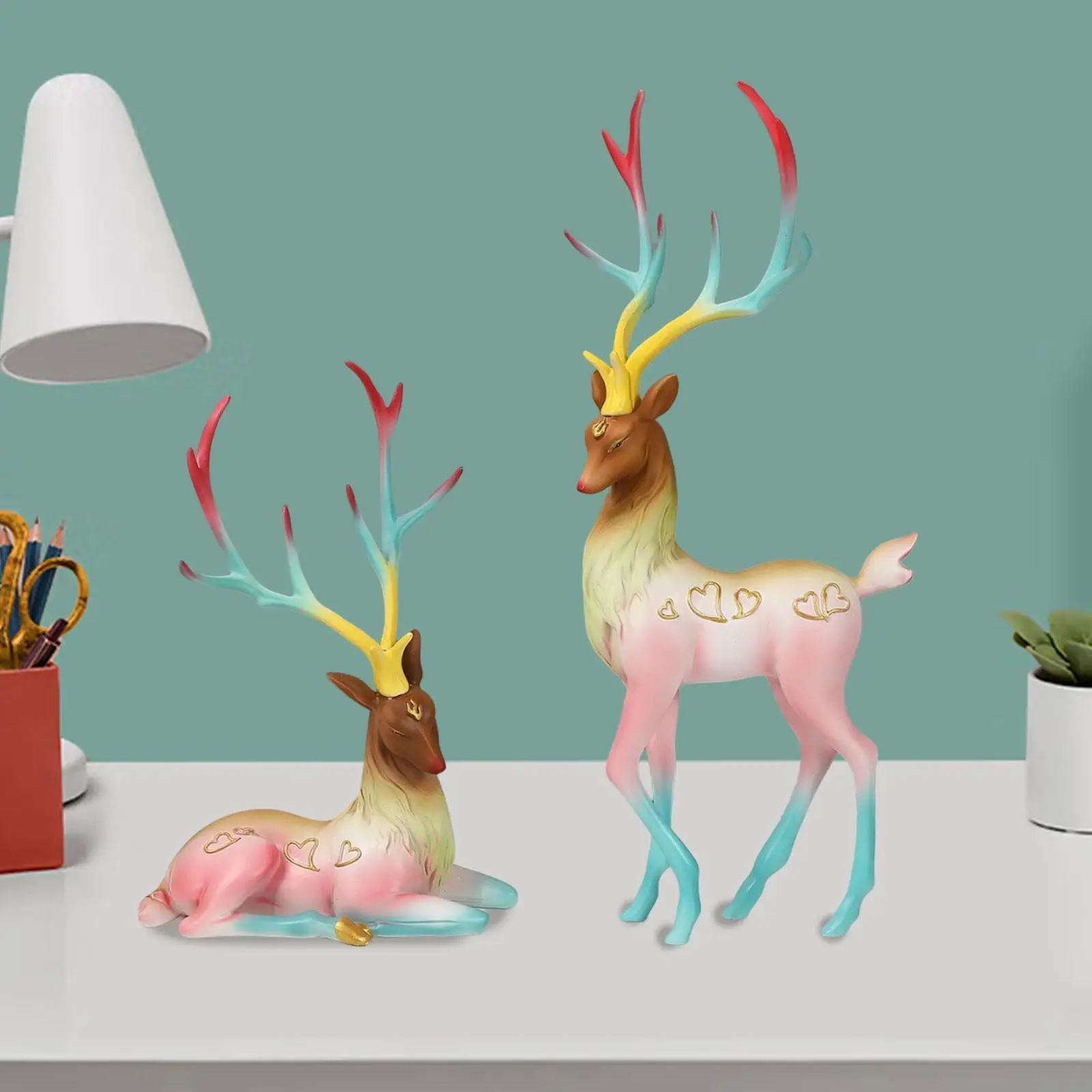 

2Pcs Reindeer Statue Elk Deer Statue Tabletop Ornament Elk Sculpture for Office