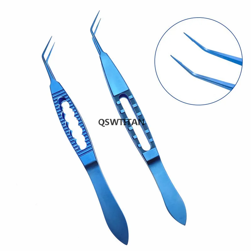 Ophthalmic micro tweezers Toothless Forceps with Flat Handle Tweezers tool Angled Tips Titanium microsurgical instruments