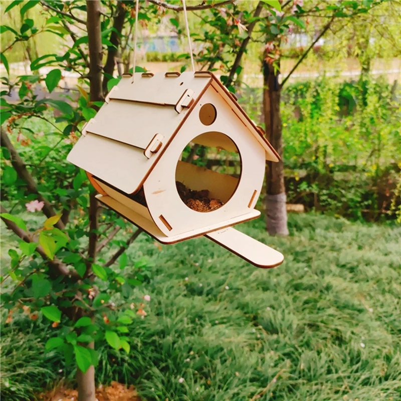 Wooden Bird House Hanging Birdhouse for Outside DIY Decorative Nests Box for Swallow Finch Squirrel Small Birds Animals