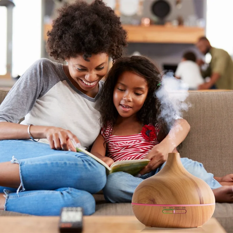 500ml Wood Grain Humidifier with 7-Color LED for Sleep, Stress Relief & Air Freshening