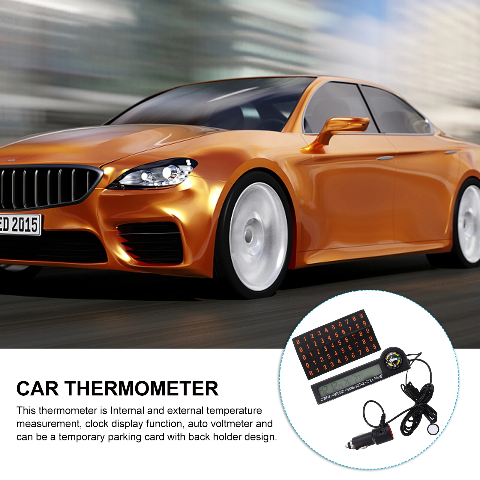 

Ultra-Thin Multifunction Digital Thermometer Voltmeter Car Clock Led Display Auto Temp Thermometer No Drilling Bracket