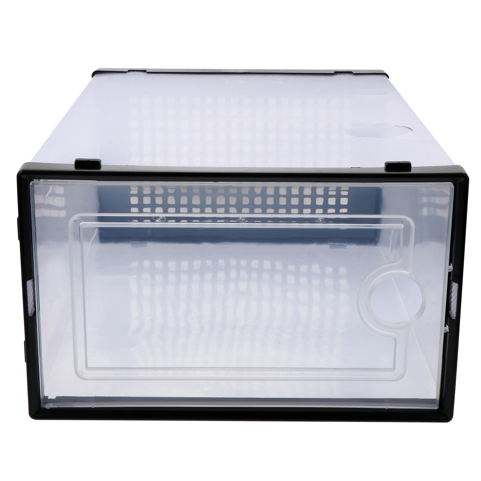 

Shoe Box Storage Organizer Stackable Dorm Bedroom Shoe Store Black Drawer Style Container Plastic Transparent Sturdy