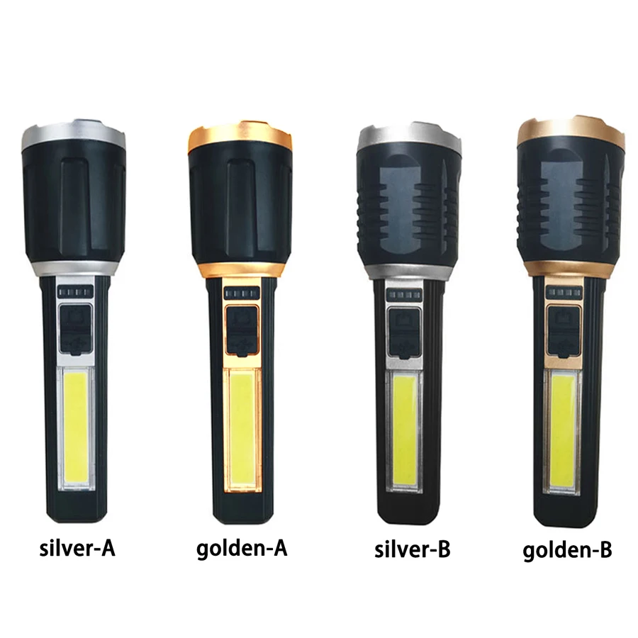 T6 LED Bright Flashlight Tactical Zoom Torch with COB Side Light Built-in Battery Rechargeable Waterproof Lamp Portable Lantern