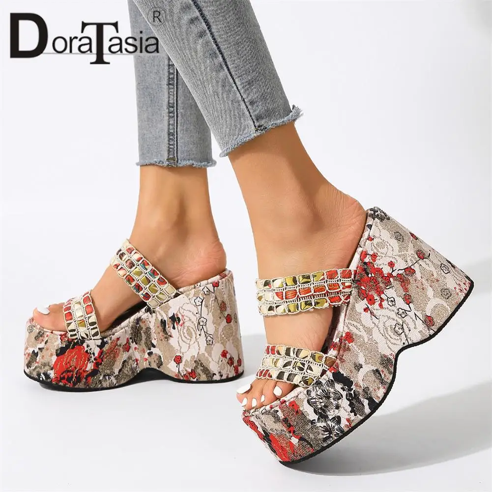 Luxury Brand New Female Wedges High Heels Slippers Fashion Crystal Mixed Colors Platform Slippers Women Casual Party Woman Shoes