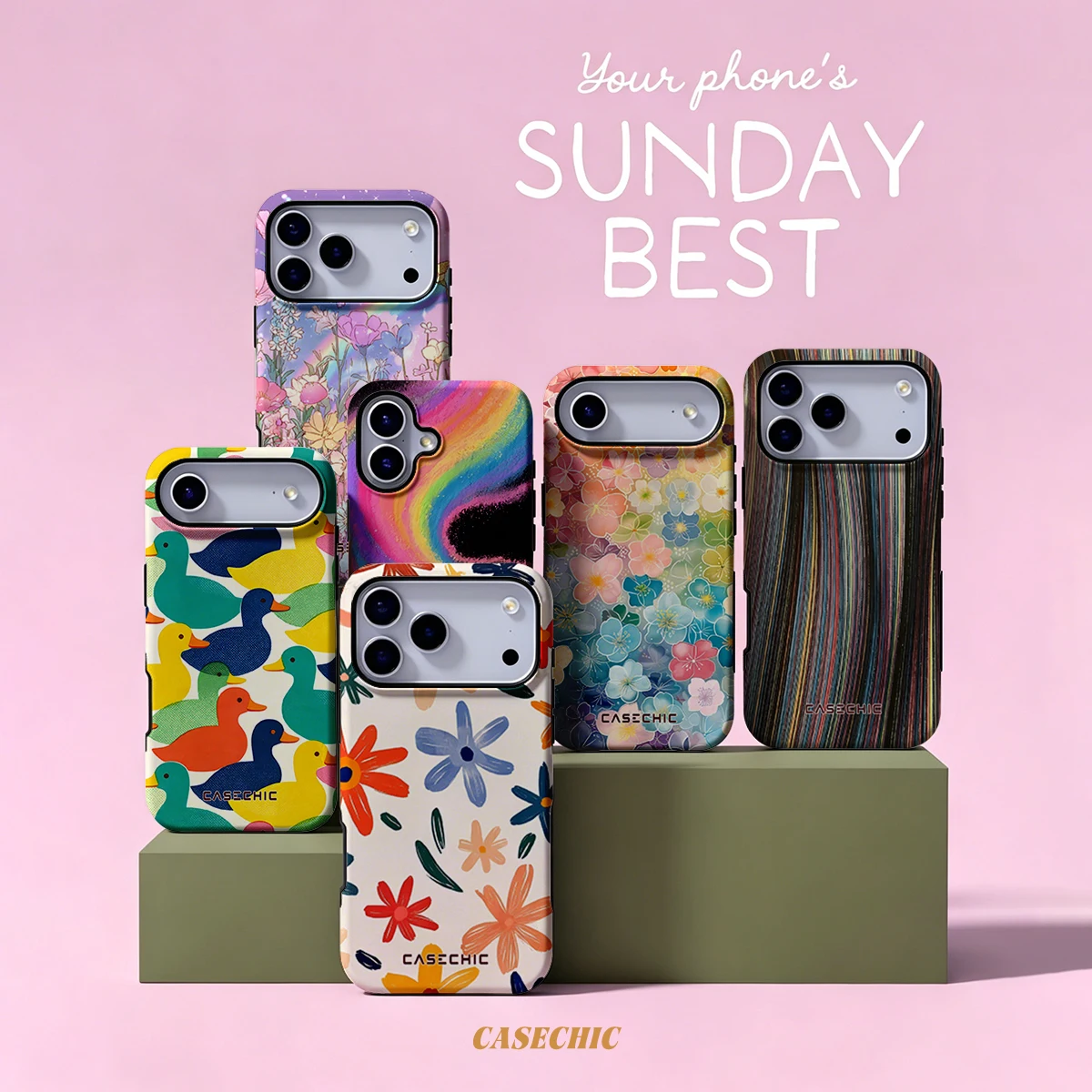 Rainbow Doodle Flowers For Samsung Galaxy S26 S25 S24 A56 A36 Phone Case Double-Layer Protection Cover for Women Girl CaseChic