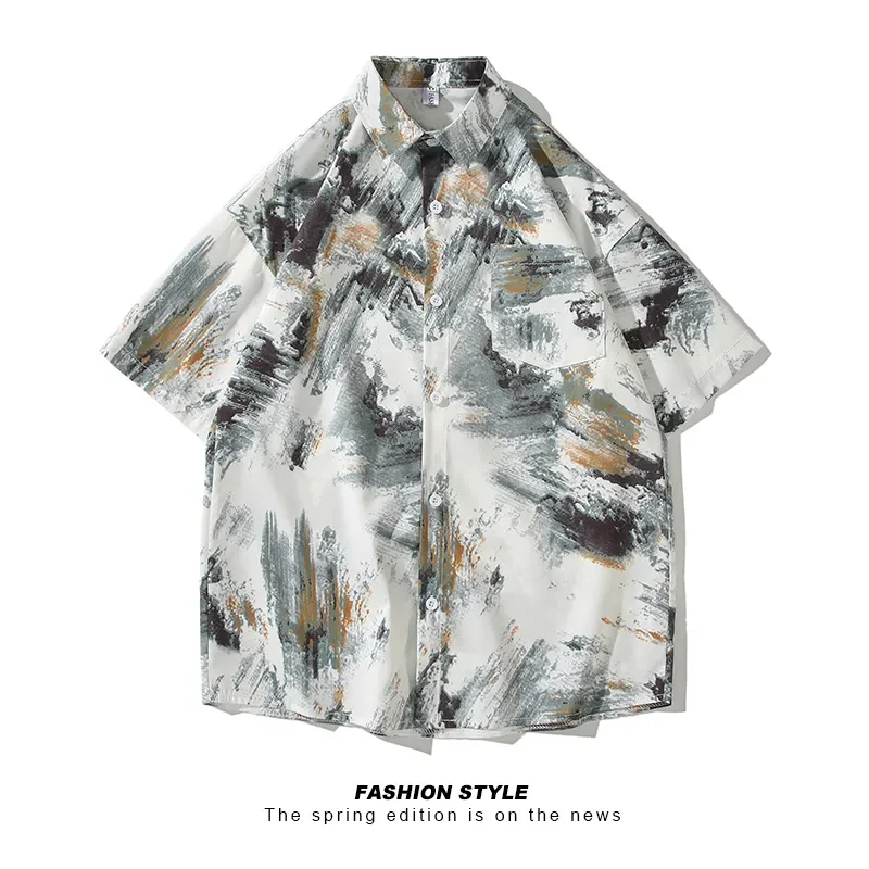 

Мужская рубашка с короткими рукавами, летний свободный тонкий топ Ice Silkoutfit Hombre Elegante, повседневная рубашка Marcas De Ropa