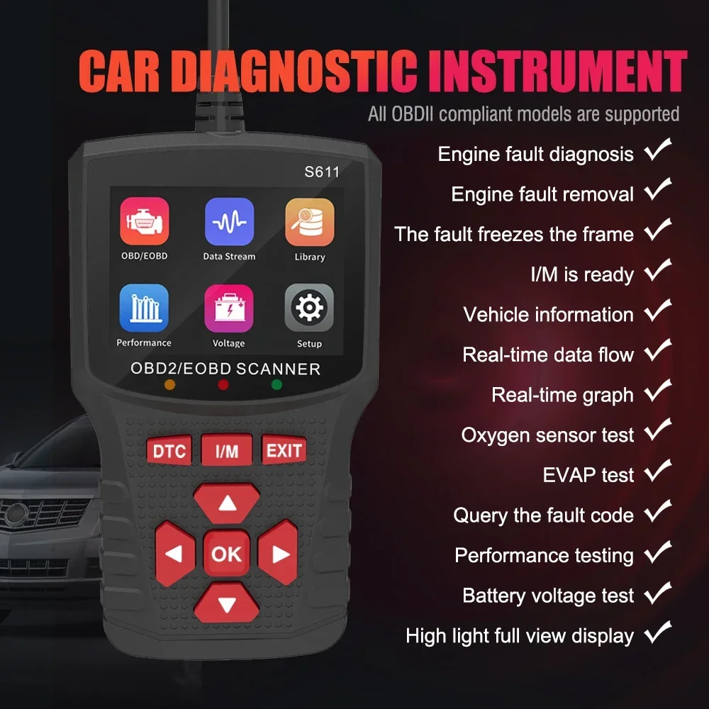 

2024 S611 OBD2 Automatic Scanner For Car Clearing Fault Code reader Professional Car Engine Fault Diagnosis Car Scanner