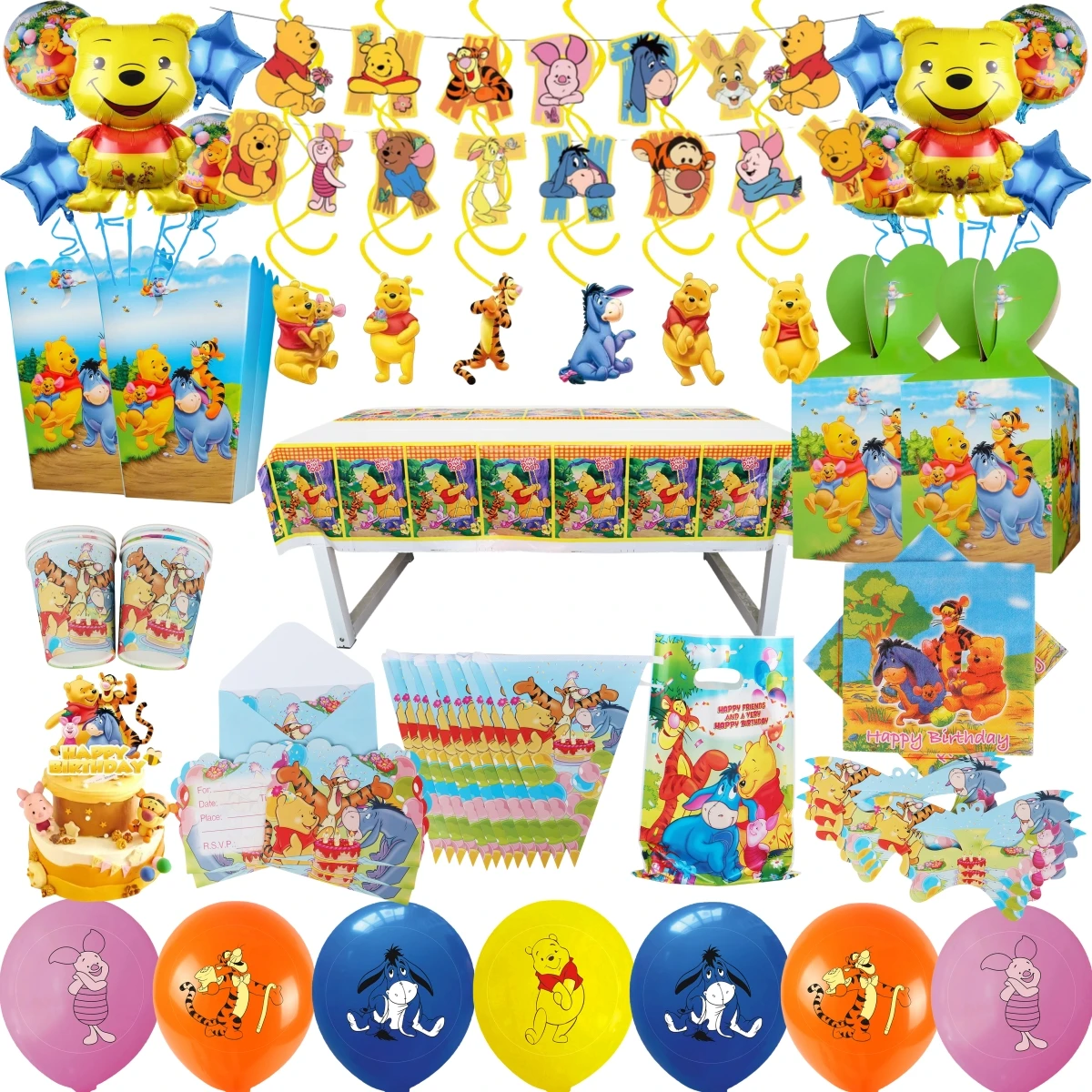 

Disney Winnie the Pooh Tigger Balloon Birthday Party DIY Disposable Tableware Baby Shower Cake Box Top Hat Knapsack Stickers