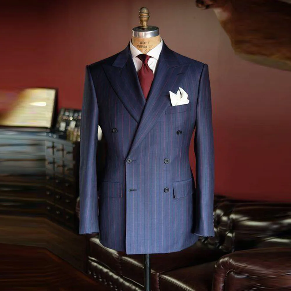 

Blue Men Suits High Quality Special Situation 2 Pieces Jacket Pant Peak Lapel Double Breasted Custome Male Clothing Stylish