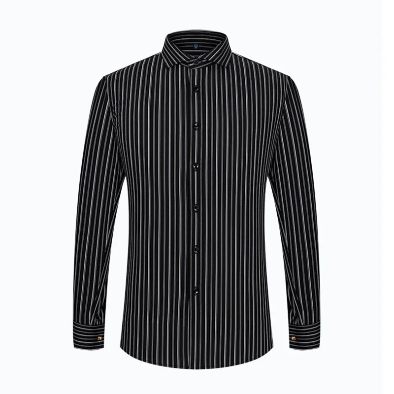 

French Cuff Men's Long Sleeve Striped Dress Shirt Windsor Collar Luxury Male Business Formal Tuxedo Shirts with Cufflinks