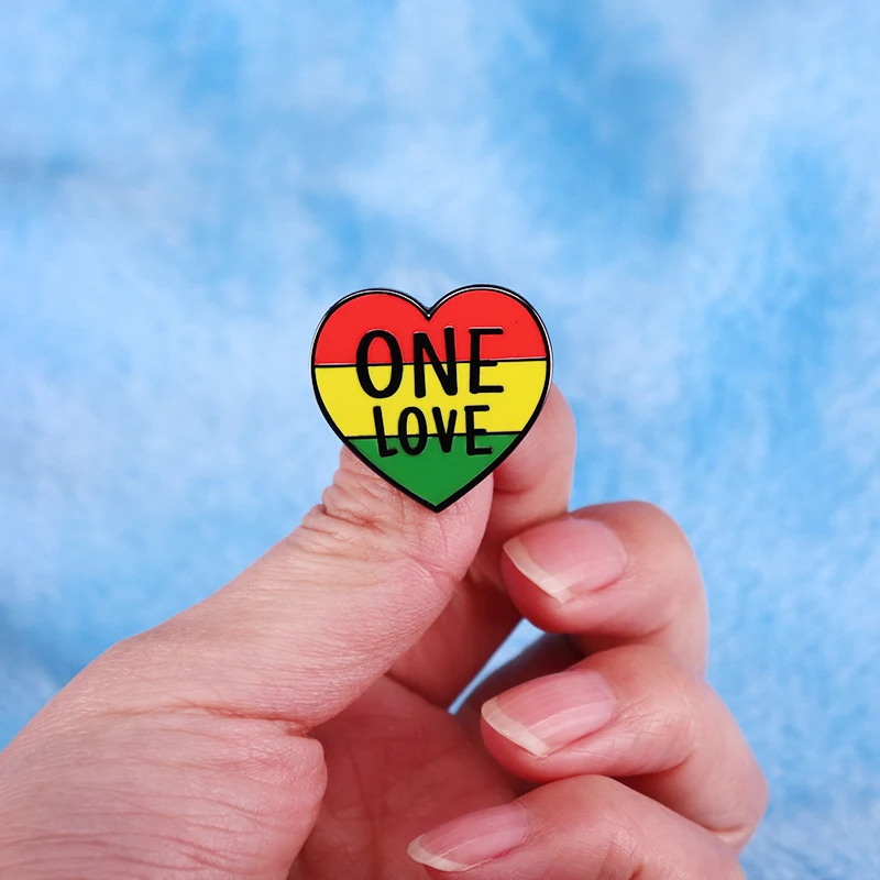 One Love Heart enamel pin Bobs Marley Inspired badge Gifts Reggae music jewelry
