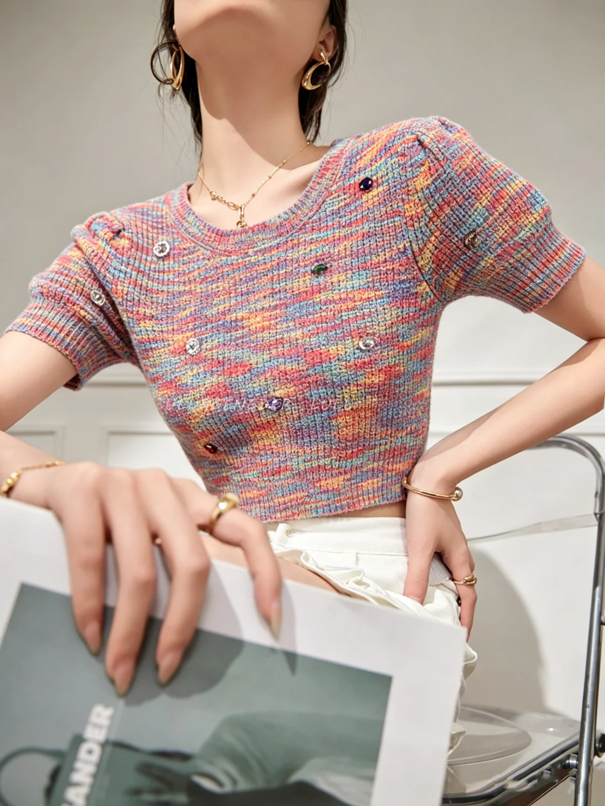 

Lulu Fashion Casual Knitted Short Sleeve Top Summer New Design Sensation Women's plus Size Inner Wear Regular Length