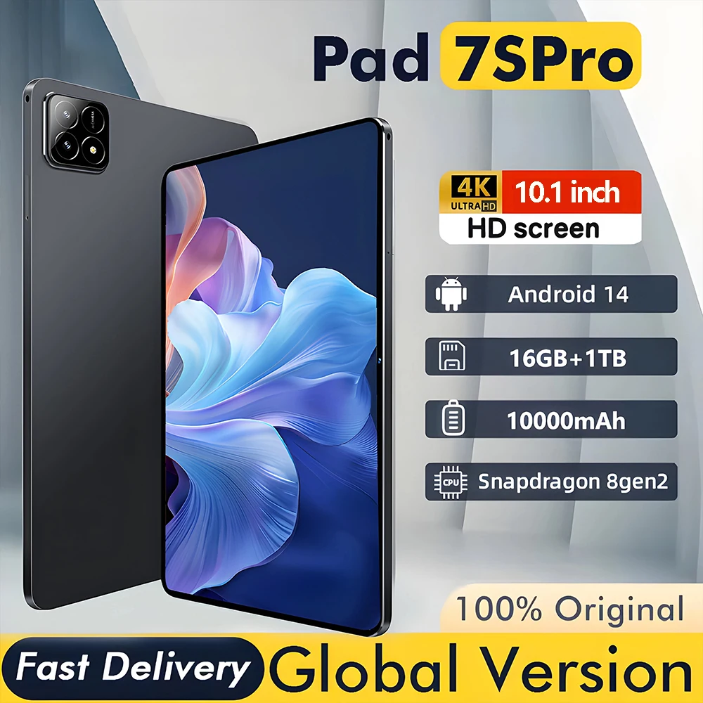

New Tablet Original Pad 7S Pro Snapdragon 10.1inch High-Definition Screen Global 10000mAh 5G Dual Card WiFi Tablet