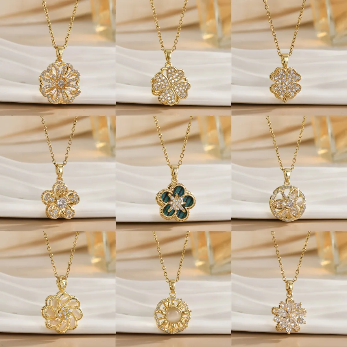 

Rotating Flower Pendant Necklace for Women Vintage Elegant Clavicle Chain Gold Color Tarnish-Resistant Titanium Steel Jewelry