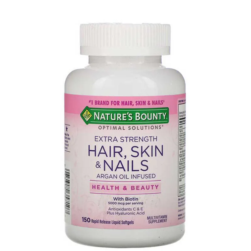 Nature's Bounty, Optimal Solutions, with Biotin, Extra Strength for Hair Skin & Nails, 5000mcg 150 Rapid Release Liquid Softgels