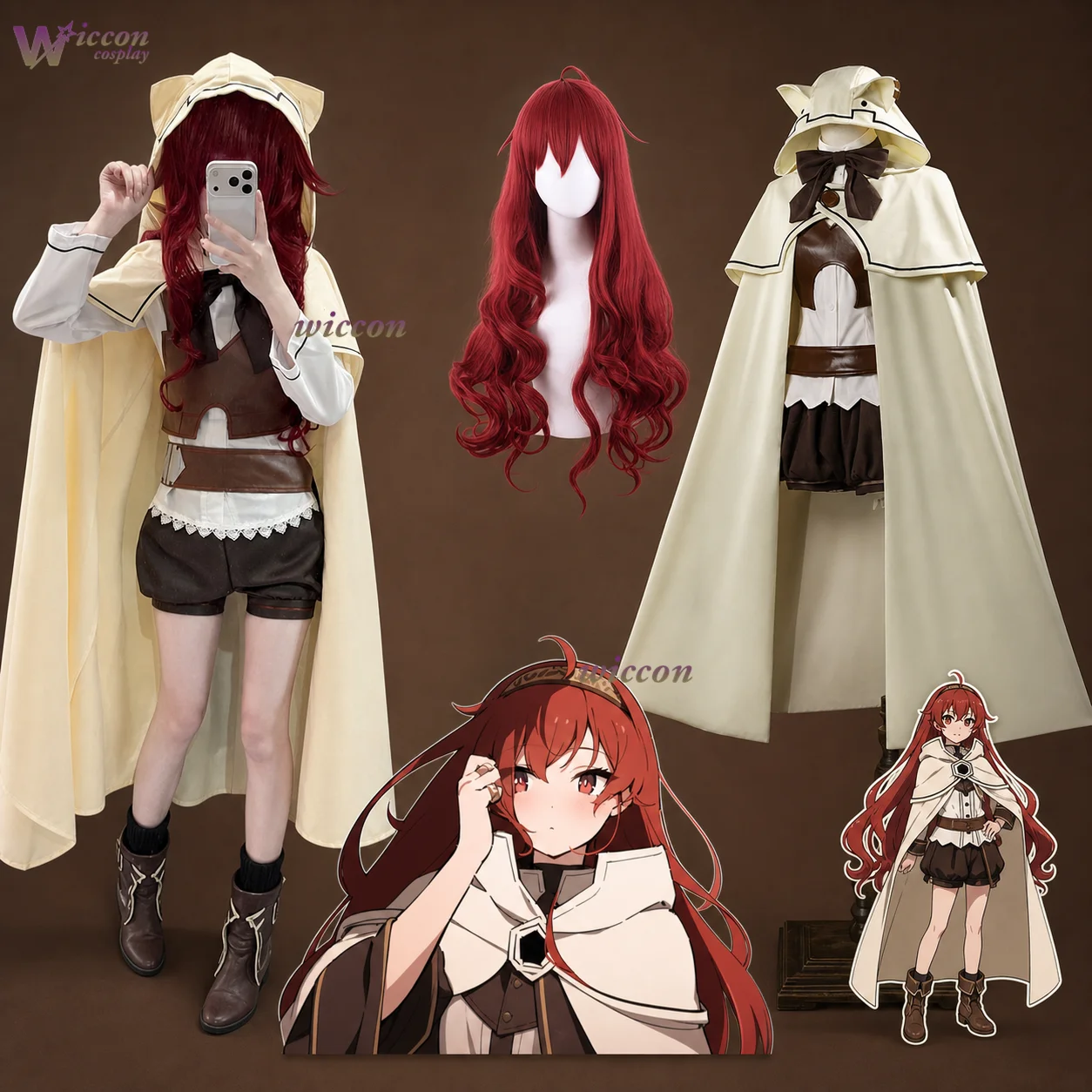 Disfraz de Eris Greyrat de Jobless Reincarnation, con placa peitoral, capa, peluca roja, conjunto completo, MushokuU Tenseii, para Halloween, concurso, fiesta