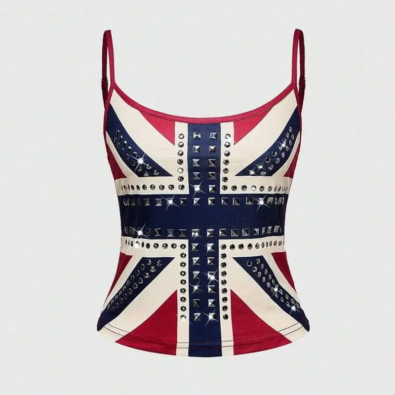 Y2k Vest Full Cross Splicing Pattern Spicy Girls Trend Necessary Slim Fit Vest Rivet Design Cool Punk Style Color Blocking