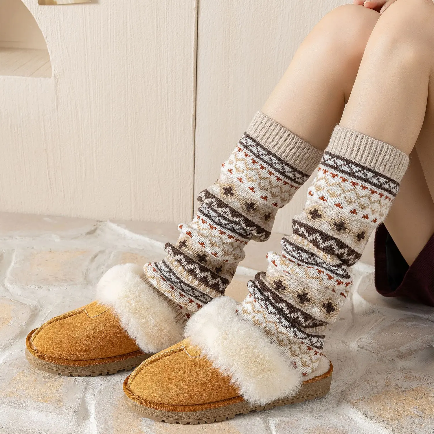 Christmas Red Leg Warmers Boho Knitted Boot Socks Yoga Ballet Dance Vintage Academic Style Thick Stacked Crew Socks Women Gift​