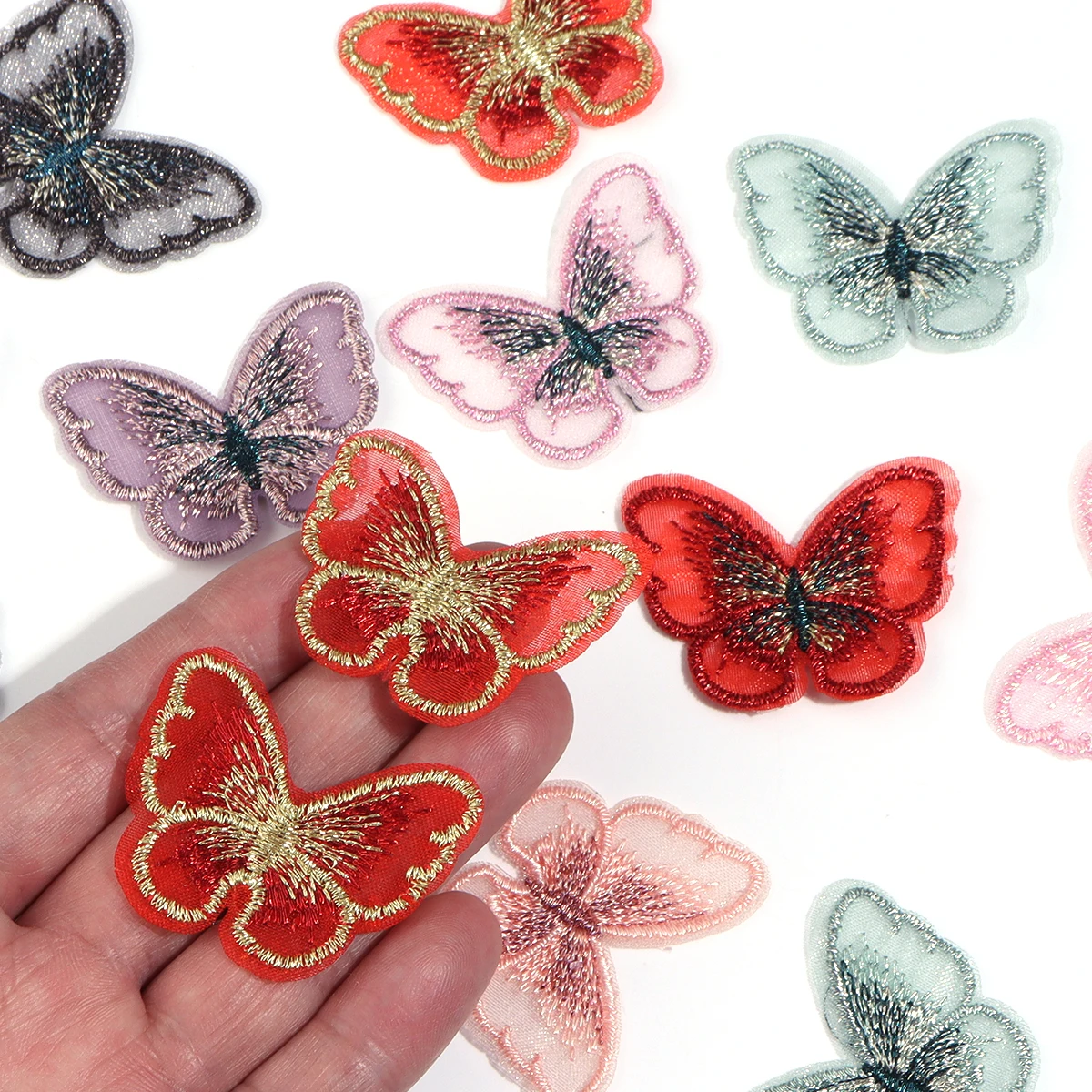 20Pcs/pack Embroidered Mesh Butterfly Appliques Multi-color Garment Patches for DIY Headwear Hand-Crafts Home Sewing Supplies