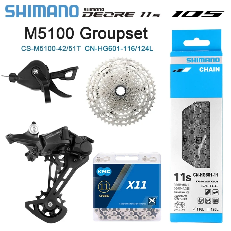 Shimano Deore M5100 Groupset CS-M5100 42T 51T K7 11Speed SL Shift Lever RD Derailleur KMC X11HG601 Chain 11V MTB Bike Groupset