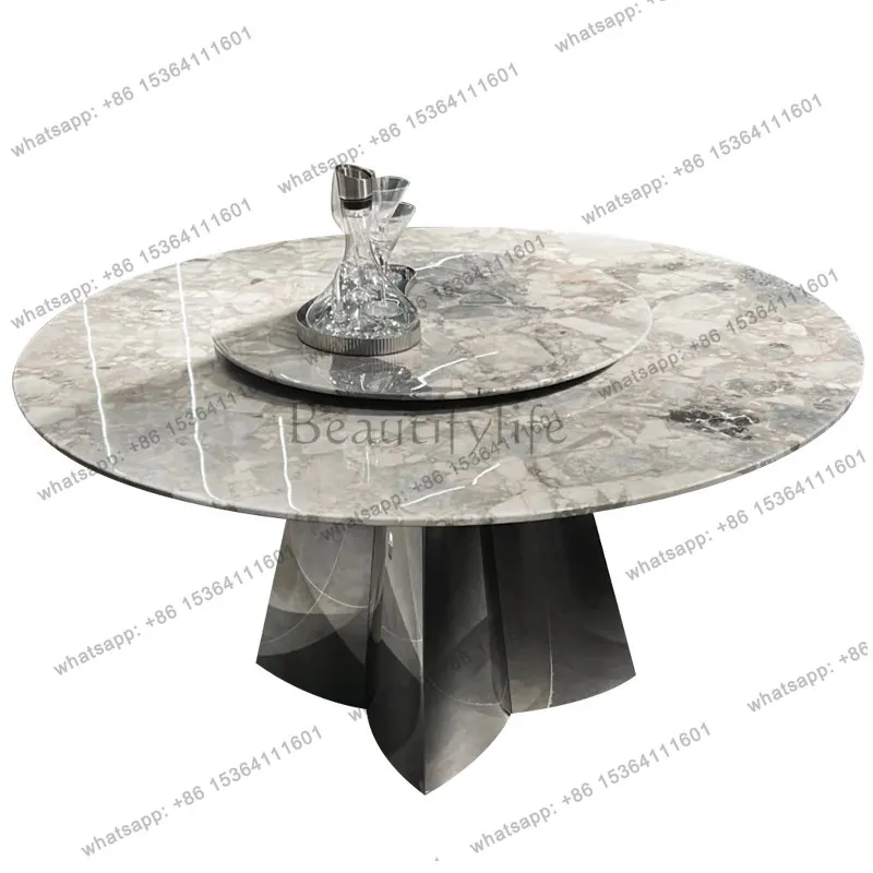 

Luxury stone marble round dining table with turntable combination modern restaurant dining table