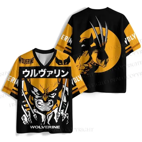Canada Superhero Wolverine X‑Men Mesh Jersey Retro Comic Short Sleeve Streetwear Sports T‑Shirt Fan Apparel Family Matching