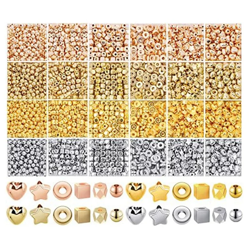 4000 Piece Spacer Beads For Jewelry Making 24 Styles Assorted Beads As Shown Star Beads, Circle Beads, Square Beads, Heart Beads