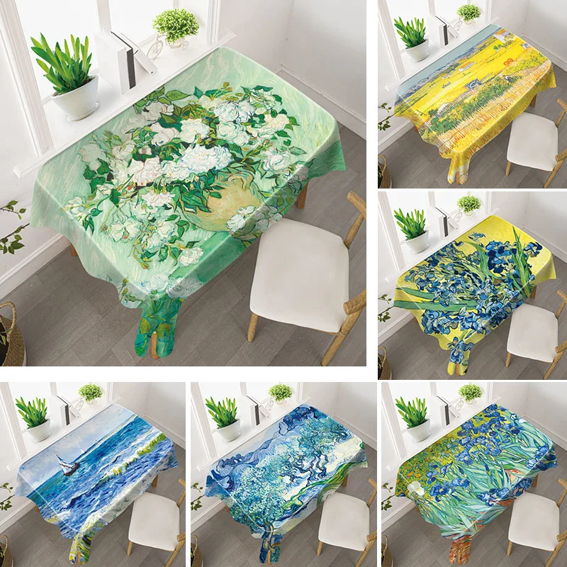 Van Gogh Starry Night Tablecloth Luxury Oil Painting Art Studio Mediterranean Style Sunflower Table Mat