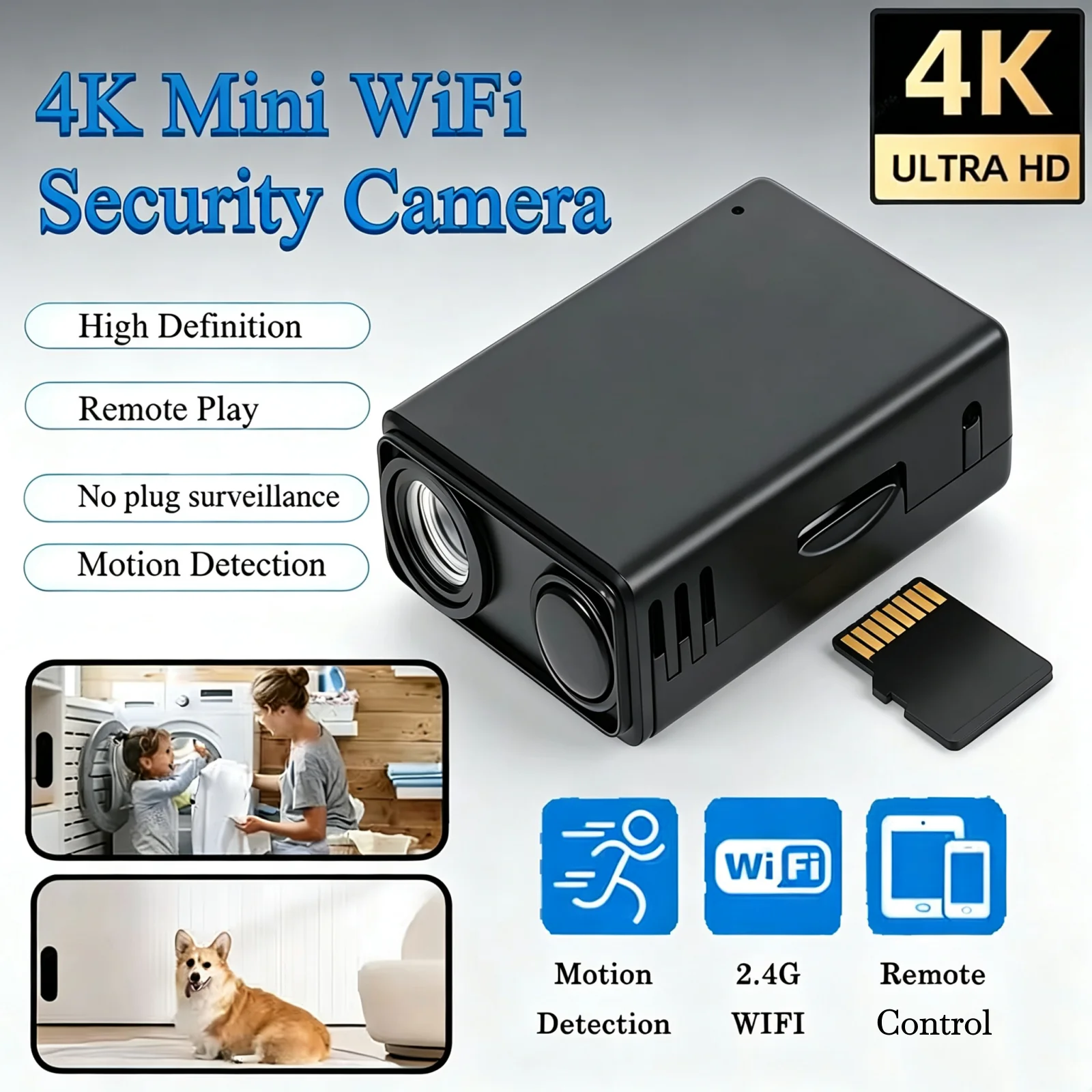 New 4K HD Camera WiFi Wireless Monitor Night Vision Remote Motion Detecting Camcorders Security Protection Indoor Surveillance