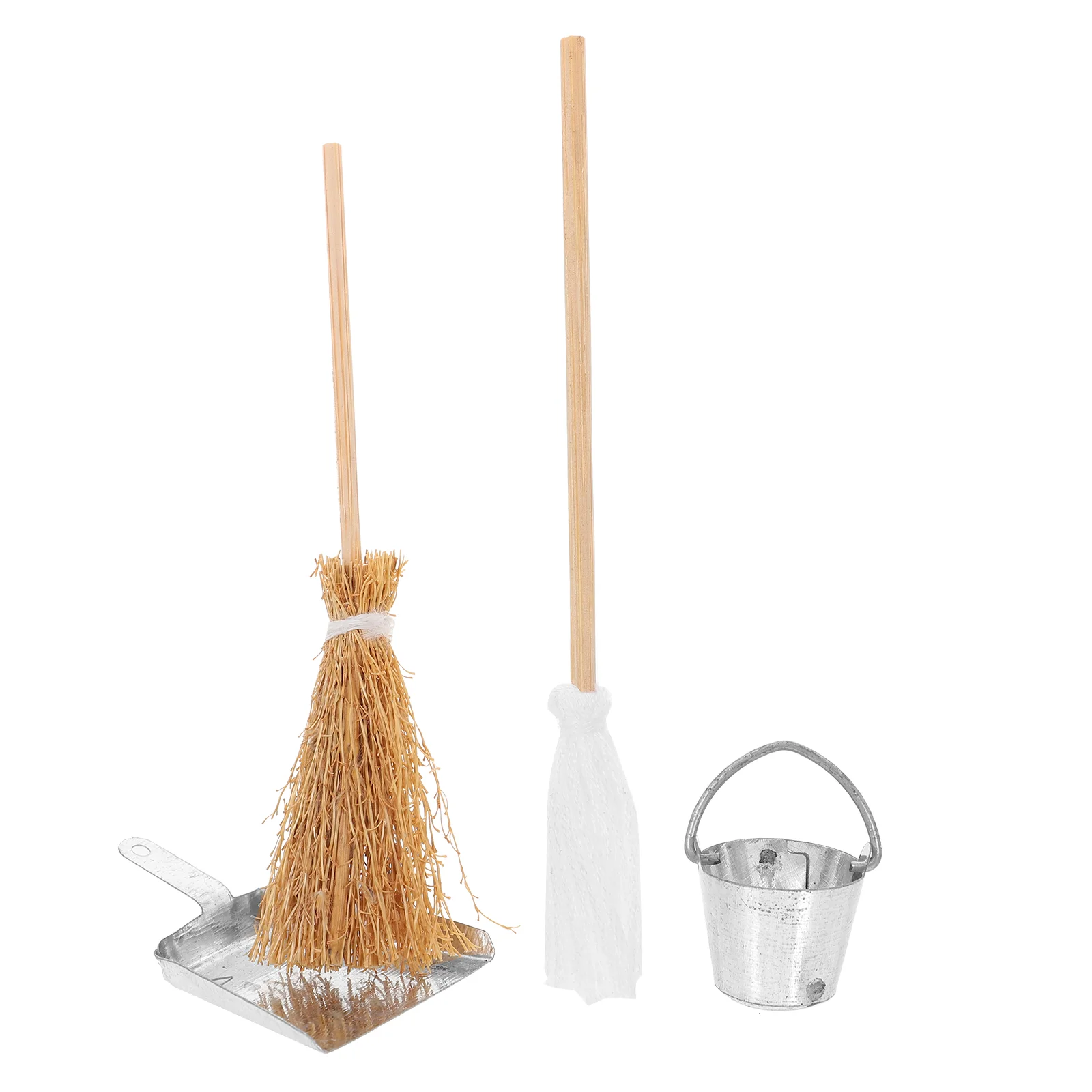 Miniature Scene Props Broom Craft Mop House Ornament Bucket Desktop Decor Simulated Accessories Brooms Simulation Dustpan