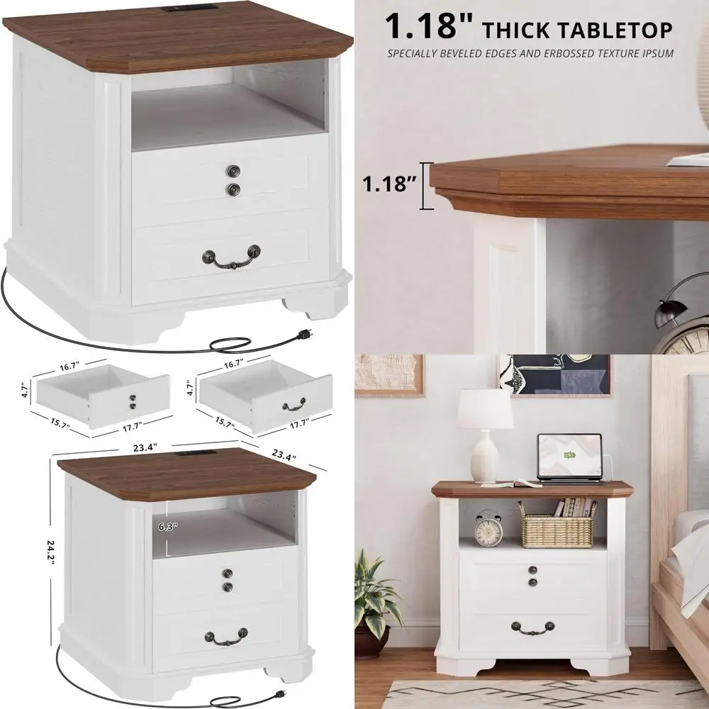 

Charging Station Nightstand 24 Wide Antique White Bedroom Furniture with Charging Dock