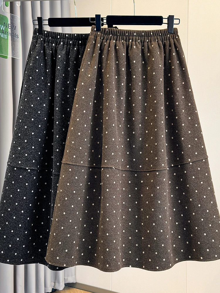 Warm Elastic Waist Half-length Skirt Fashionable Bouffant Woolen Vintage Polka Dot Skirt Ladies' Autumn Winter Collection