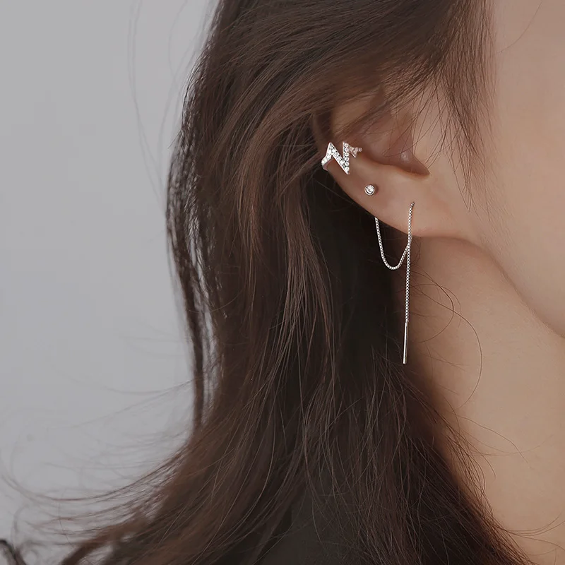 ENSHIR Couples Heart Ear Line Simple Tassel Earrings Pair Women'S Ear Clips Wedding Temperament Jewelry Wholesale серьги