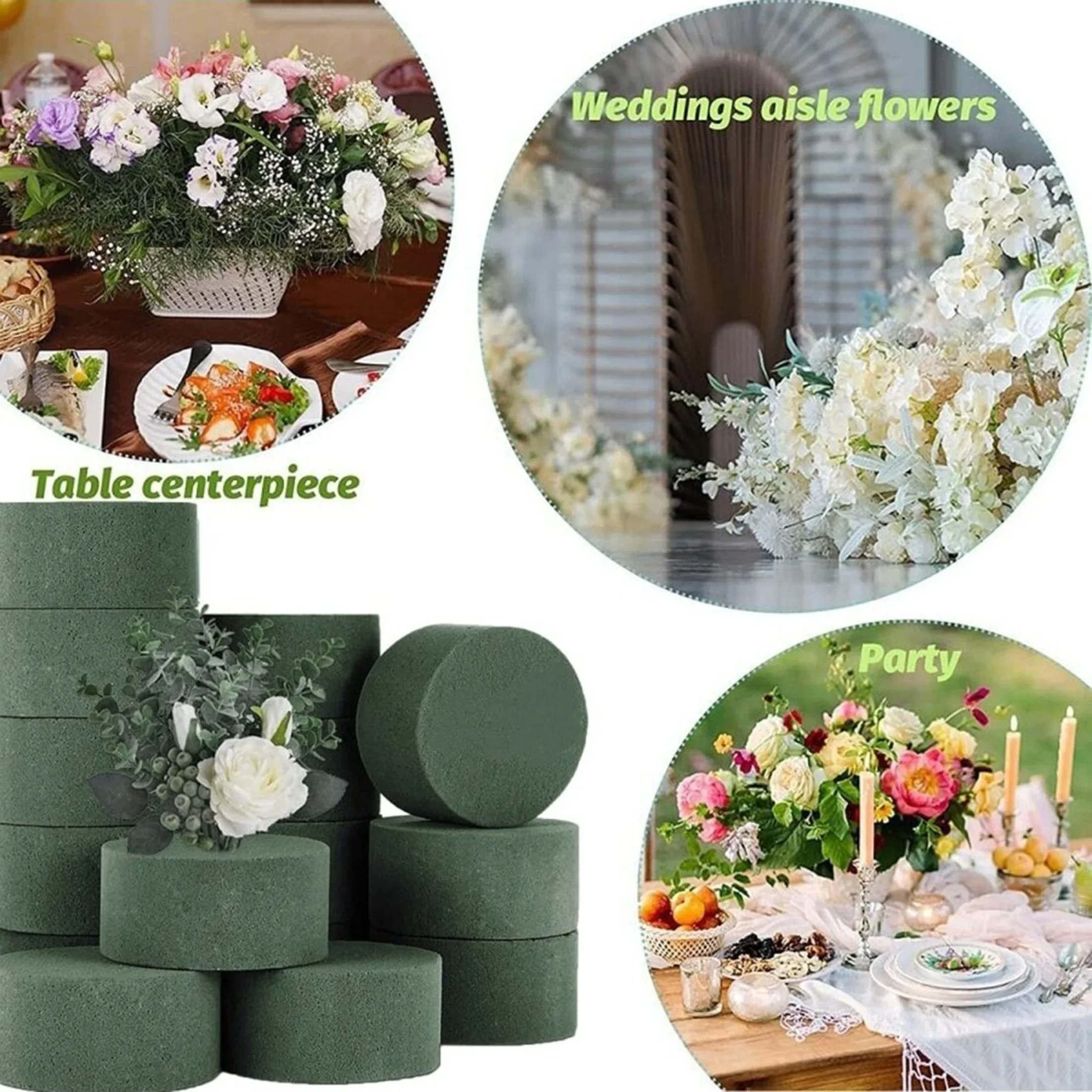 Green Floral Foam, 10PCS Round Floral Foam Brick, Dry Floral Foam Blocks, Artificial Flower Mud DIY Flower Arrangement Kit