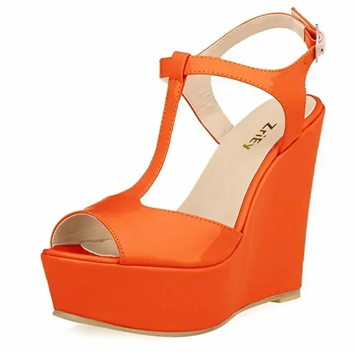 Loslandifen Women Wedge Sandals 2024 Peep Toe Buckle Shoes Woman Platform Canvas Wedges Fashion Summer Super High Heel Shoes