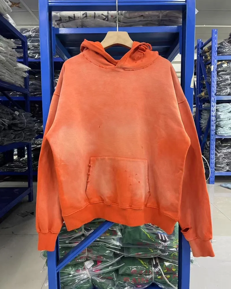 SAINT Orange Gradient Fall/Winter High-Street Loose-Fit Letter Print Washed Distressed Vintage Hoodie