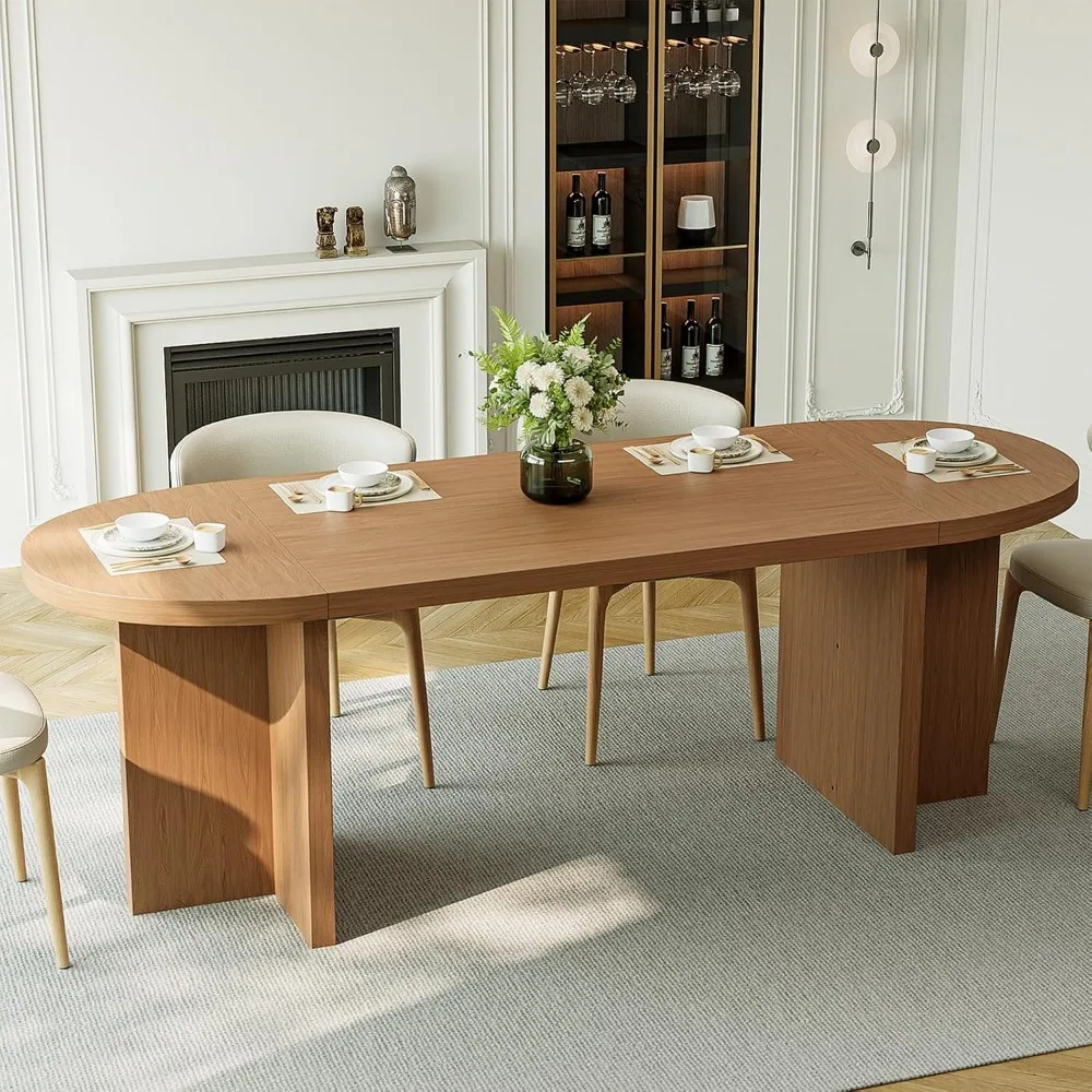 مقاعد طاولة طعام بيضاوية أنيقة 70.8 4-6، قاعدة مثلثة فريدة من نوعها، حواف مستديرة، حماية متينة من النايلون #3