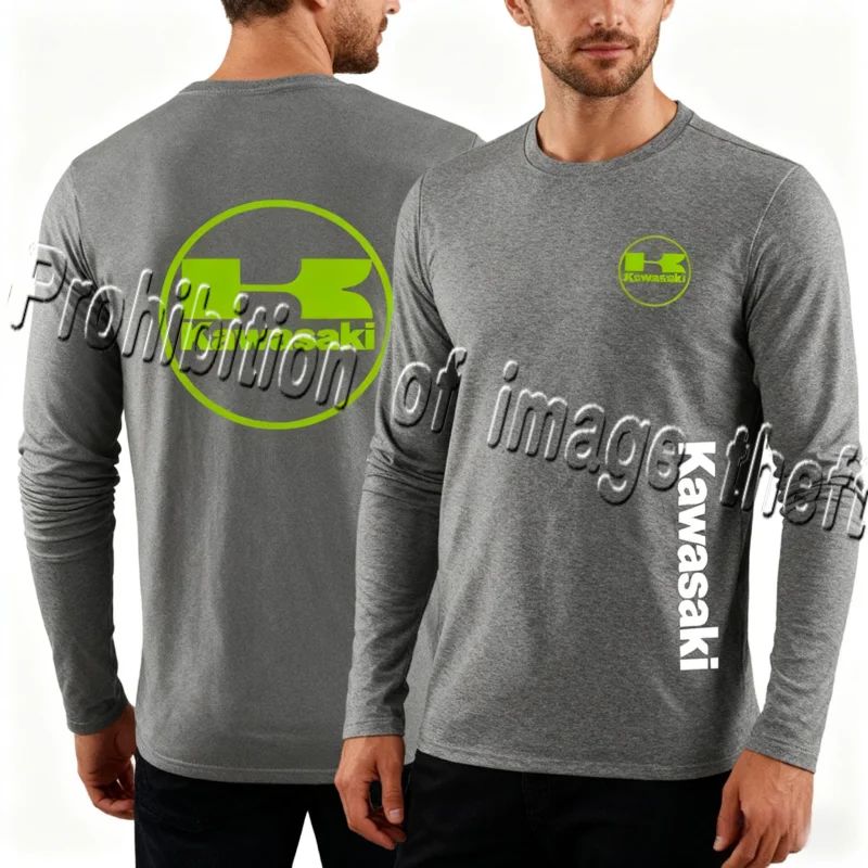 

Простая рубашка с длинными рукавами в стиле ретро Kawasaki, высокоэластичная мужская рубашка с 3D принтом для спорта, фитнеса, бега, уличного трендового топа