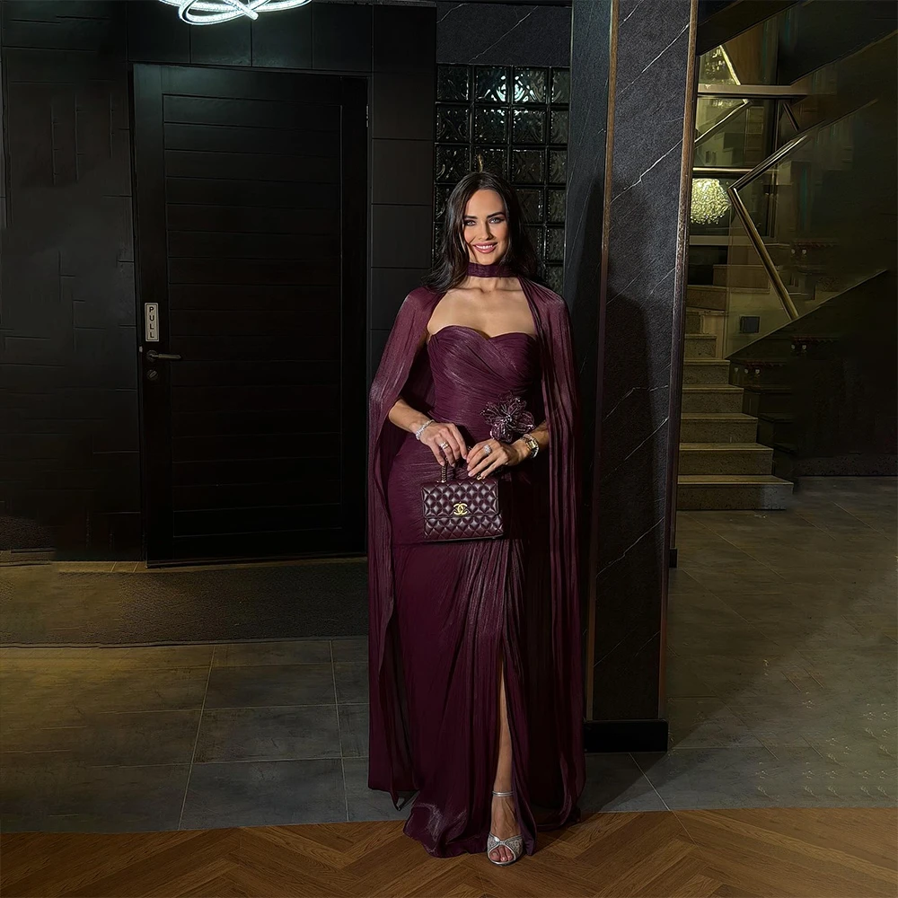 

Модное вечернее платье по индивидуальному заказу, милое плиссированное платье с разрезом длиной до пола, вечерние платья с рукавами-накидкой, платье русалки для выпускного вечера