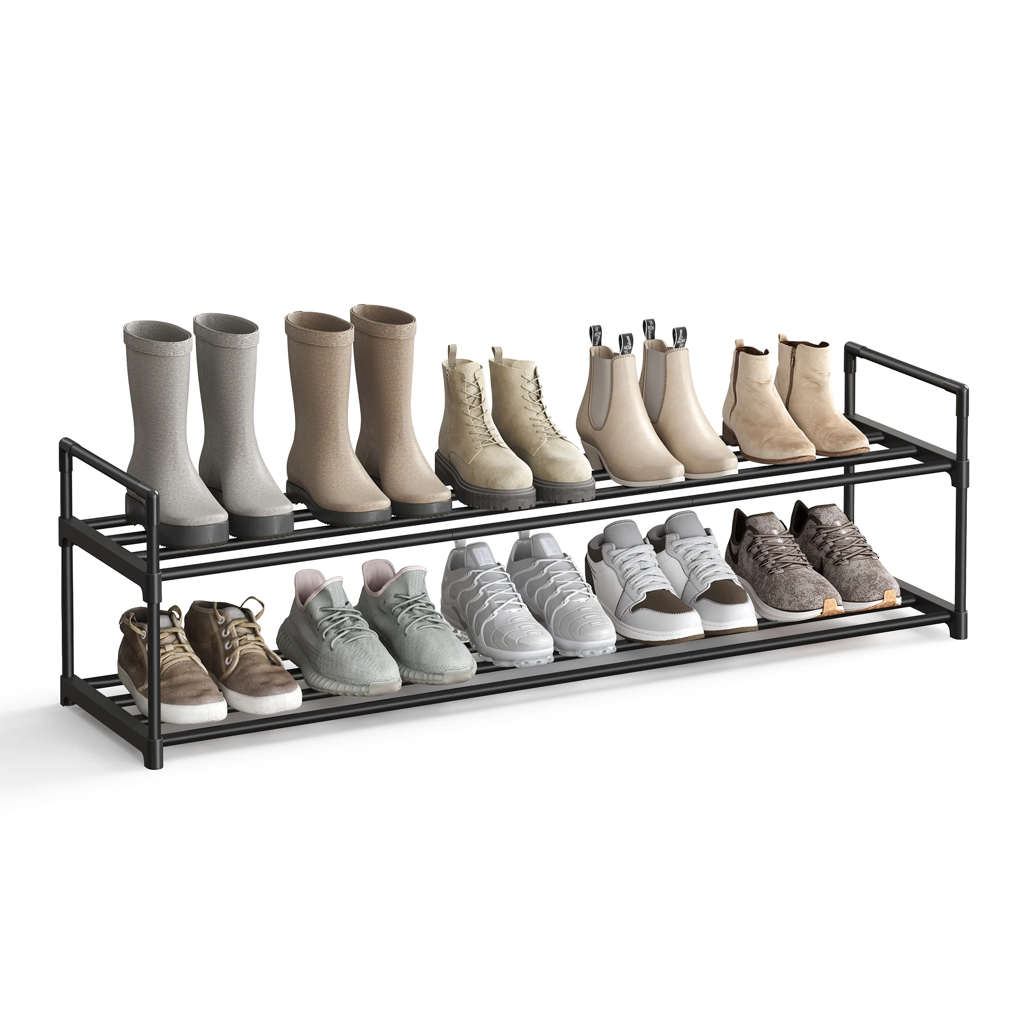 SONGMICS Shoe Rack, 2 Tier Shoe Organizer, Metal Shoe Storage Shelf for 12 Pairs of Shoes, Easy to Assemble, Entryway